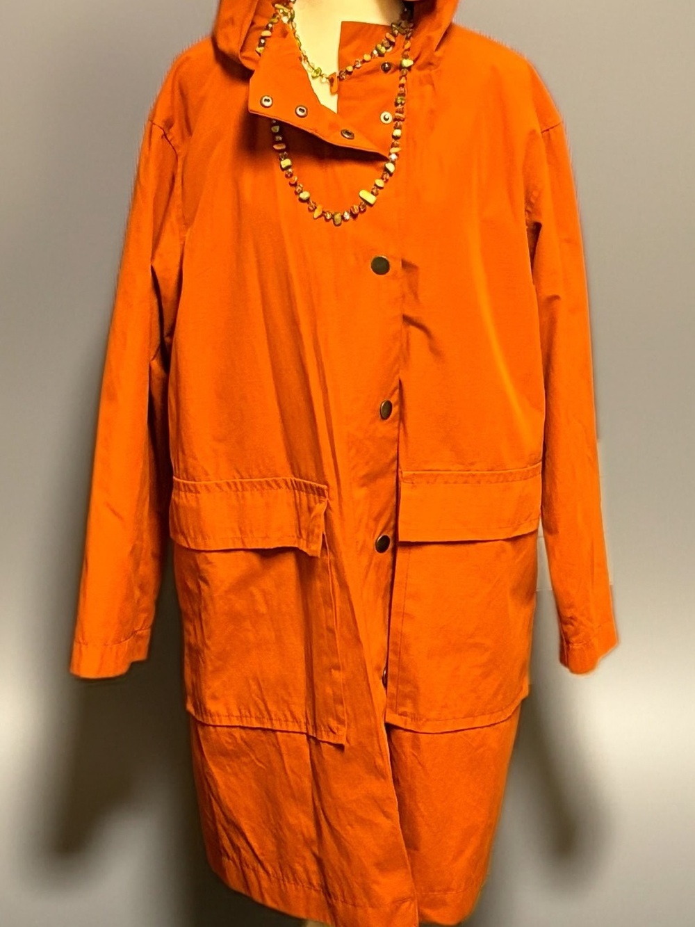 A New Day | Burnt Orange Rust Water Resistant Hooded Raincoat Trench Jacket-L